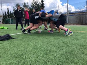 Scrum master class by Brunzie (hidden by the scrum). (c) Kirsten Redmond Kristiansen